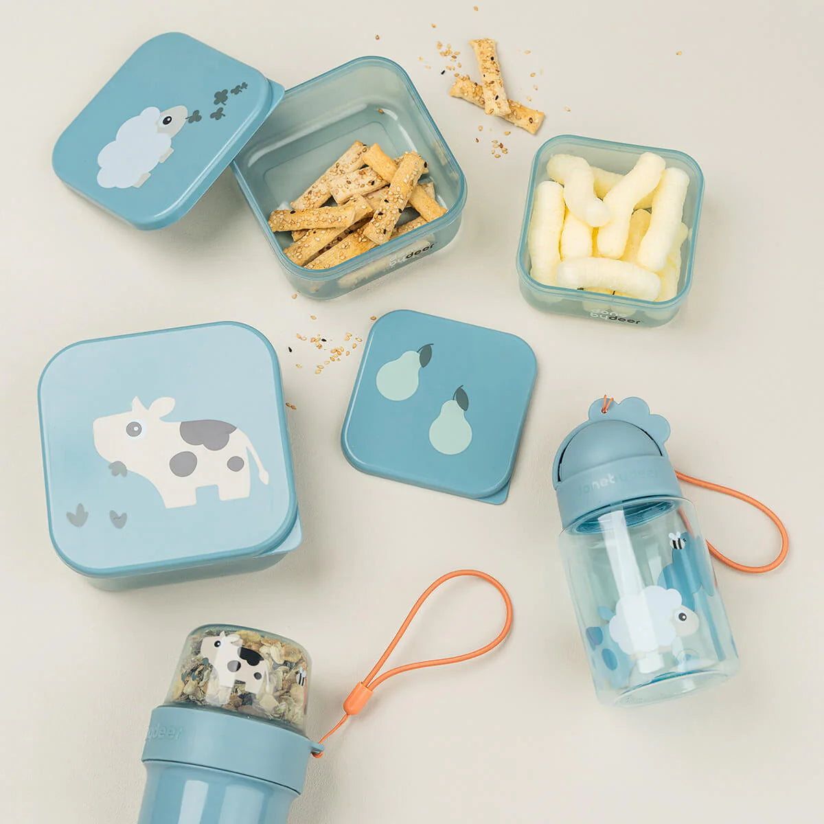 Garrafa com Palhinha Tiny Farm Azul 280 ml Done by Deer 
