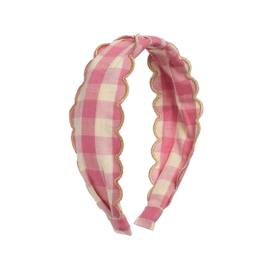 Fita de Cabelo Xadrez Festoneada Rockahula Kids em gingham rosa com bordas onduladas | rockahula-fita-cabelo-xadrez-lollakids