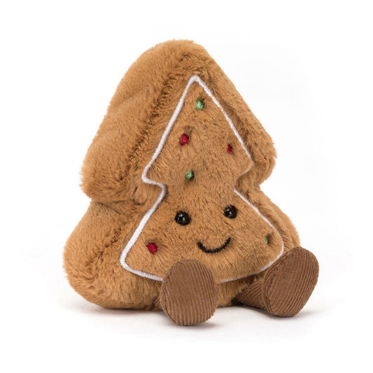 Amuseables Tree Cookie da Jellycat visto de frente – bolacha de Natal em peluche com expressão sorridente e detalhes encantadores.