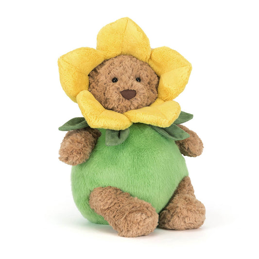 Bartholomew Bear Jellycat com traje de narciso sentado