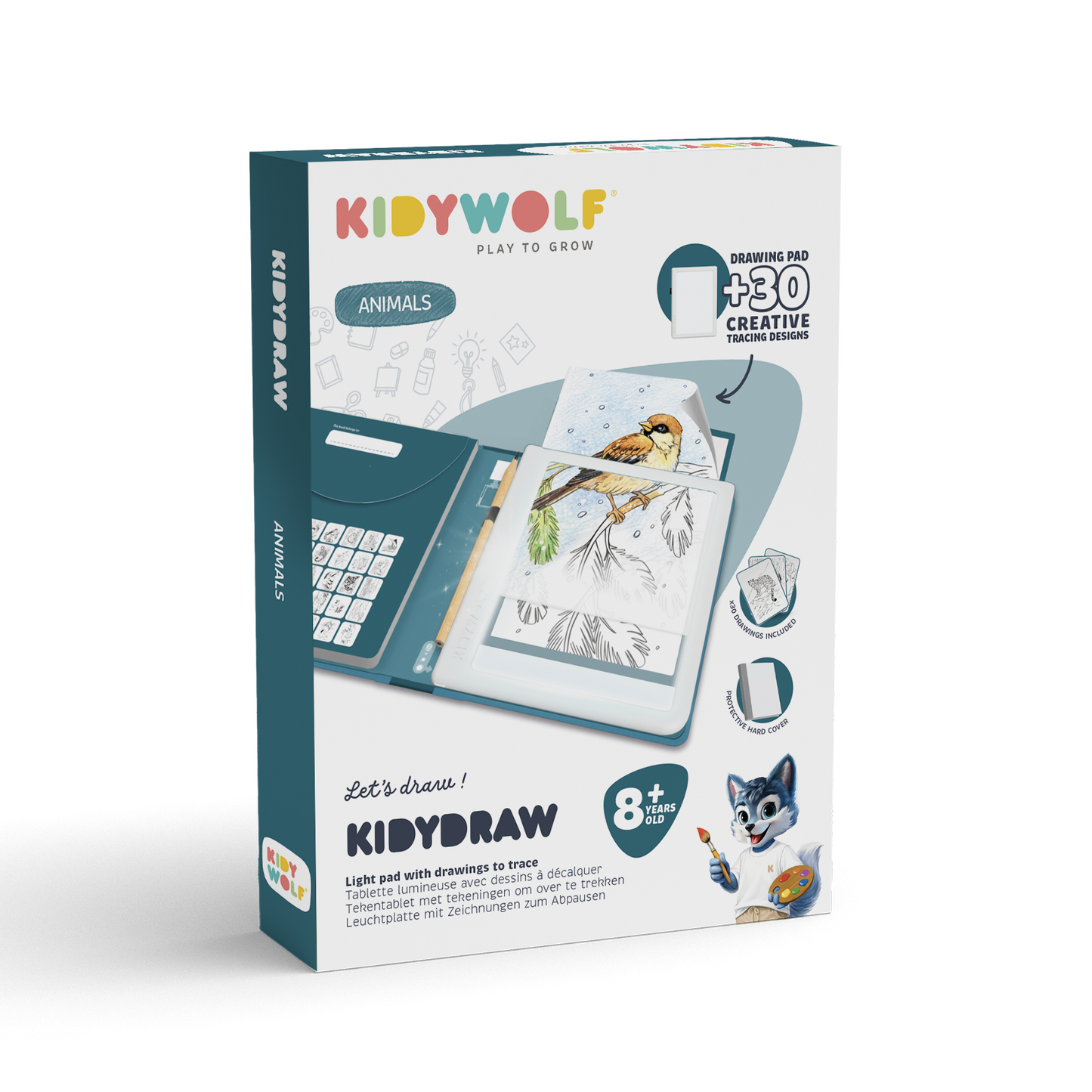 KIDYDRAW-PAD Animais Kidywolf – conteúdo da caixa