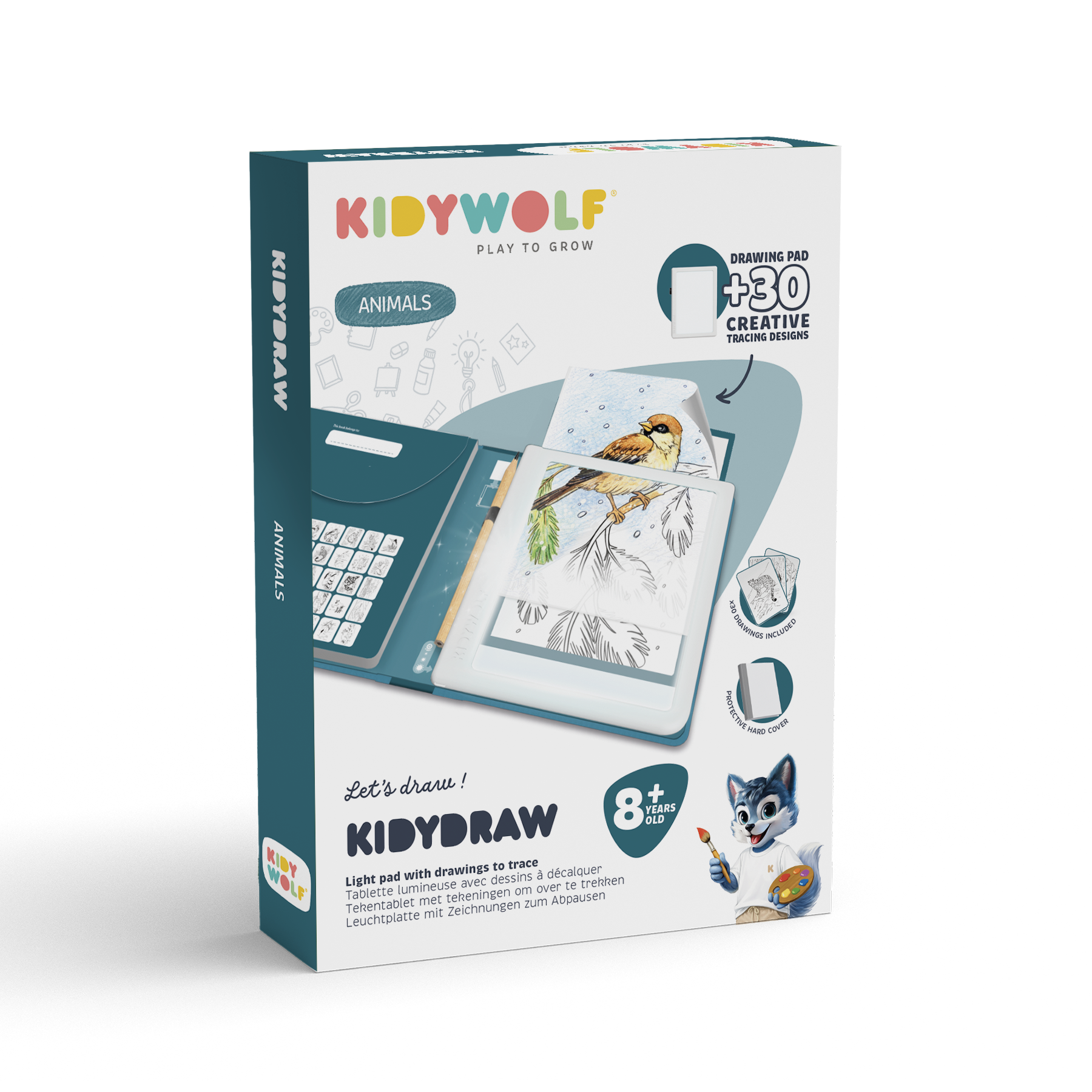 KIDYDRAW-PAD Animais Kidywolf – conteúdo da caixa