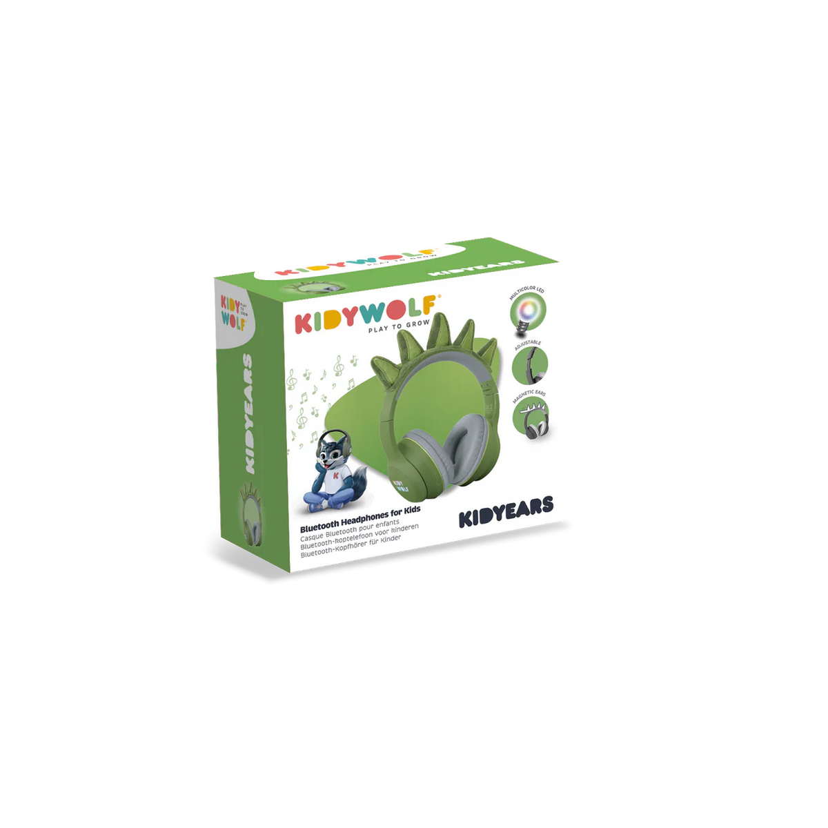 Embalagem original dos auscultadores KIDYEARS – auscultadores infantis seguros e divertidos disponíveis na Lolla Kids.