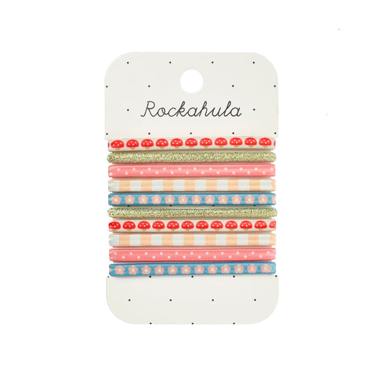 Conjunto de 6 Elásticos Alpine Flower em Tons Rosa, Azul e Vermelho