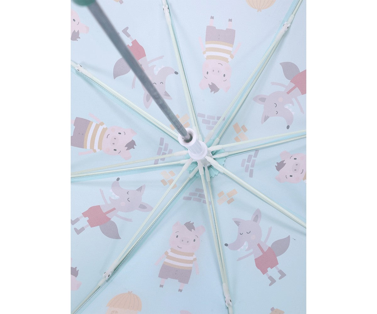 Guarda-chuva fechado com fecho de clipe e boneco em silicone dos Três Porquinhos.