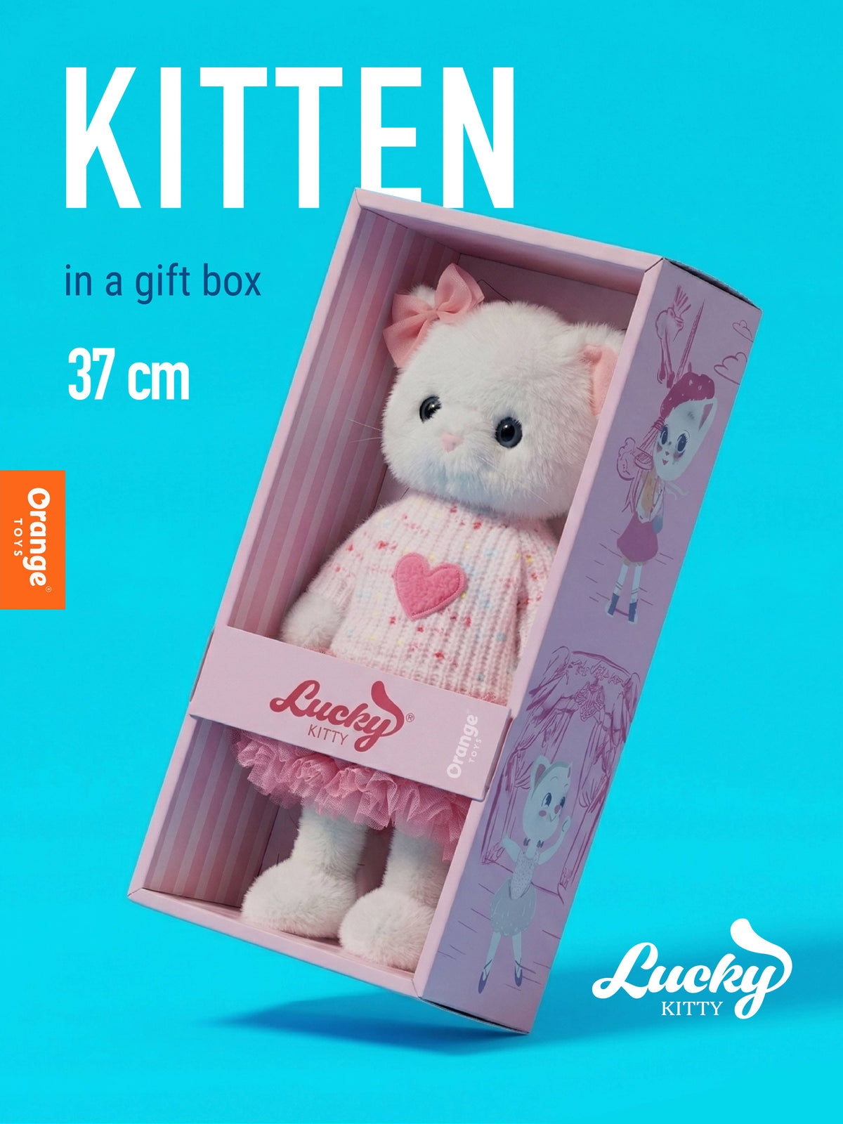 Gata de peluche Lucky Kitty Sophie da Orange Toys, 38 cm, com laço rosa | orange-toys-peluche-lucky-kitty-lollakids