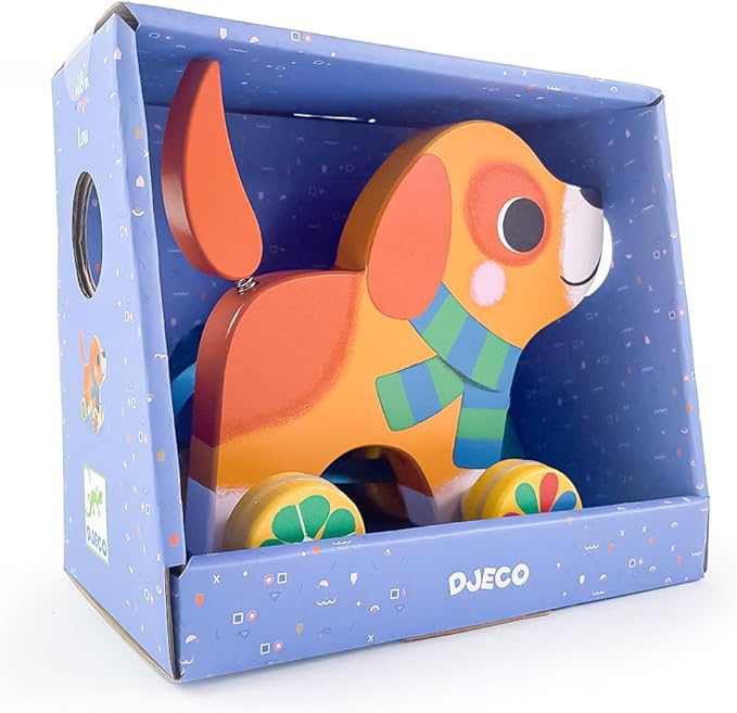 Lou o Cãozinho Djeco – Brinquedo de Madeira com Cordão