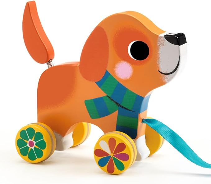 Lou o Cãozinho Djeco – Brinquedo de Madeira com Cordão