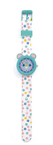 Relógio pedagógico Djeco com ratinho no mostrador | djeco-relogio-ratinho-lollakids