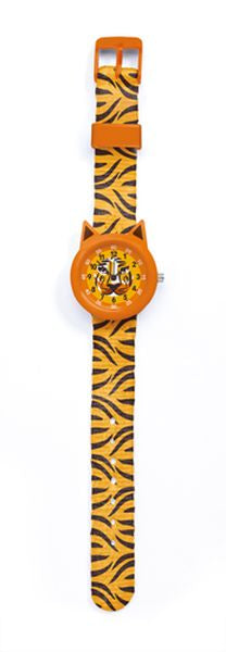 Relógio pedagógico Djeco com tigre no mostrador | djeco-relogio-tigre-lollakids