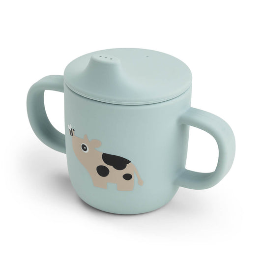 Copo com bico e duas asas em silicone Tiny Farm Blue da Done by Deer | done-by-deer-copo-tiny-farm-lollakids