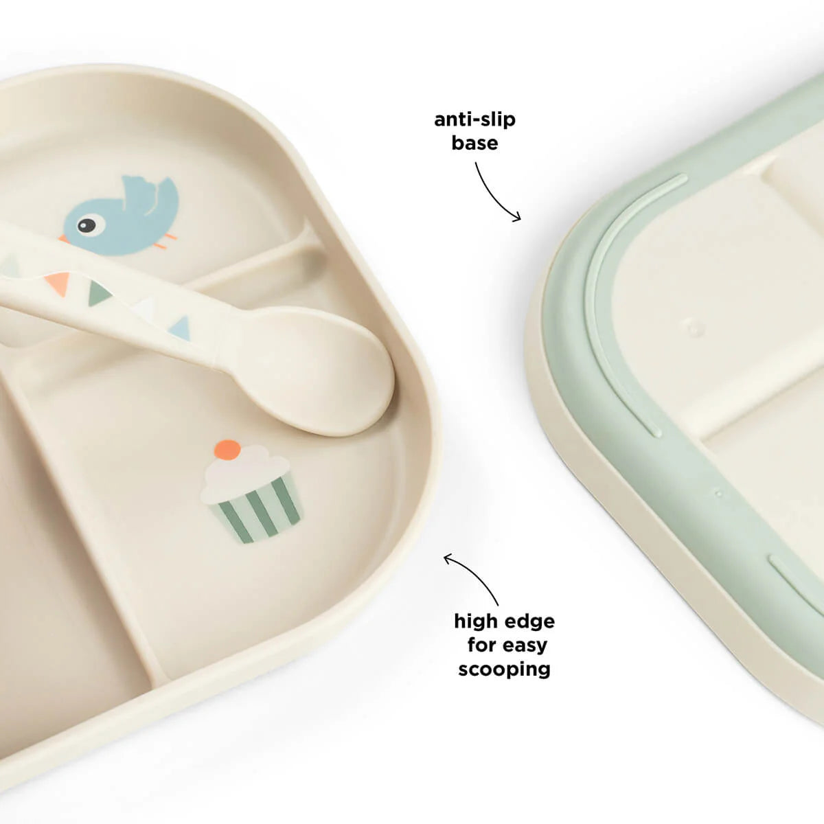 detalhes da base do Prato compartimentado antiderrapante Done by Deer Celebration Sand