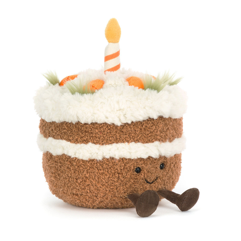 Peluche Jellycat Amuseables Carrot Cake com expressão sorridente