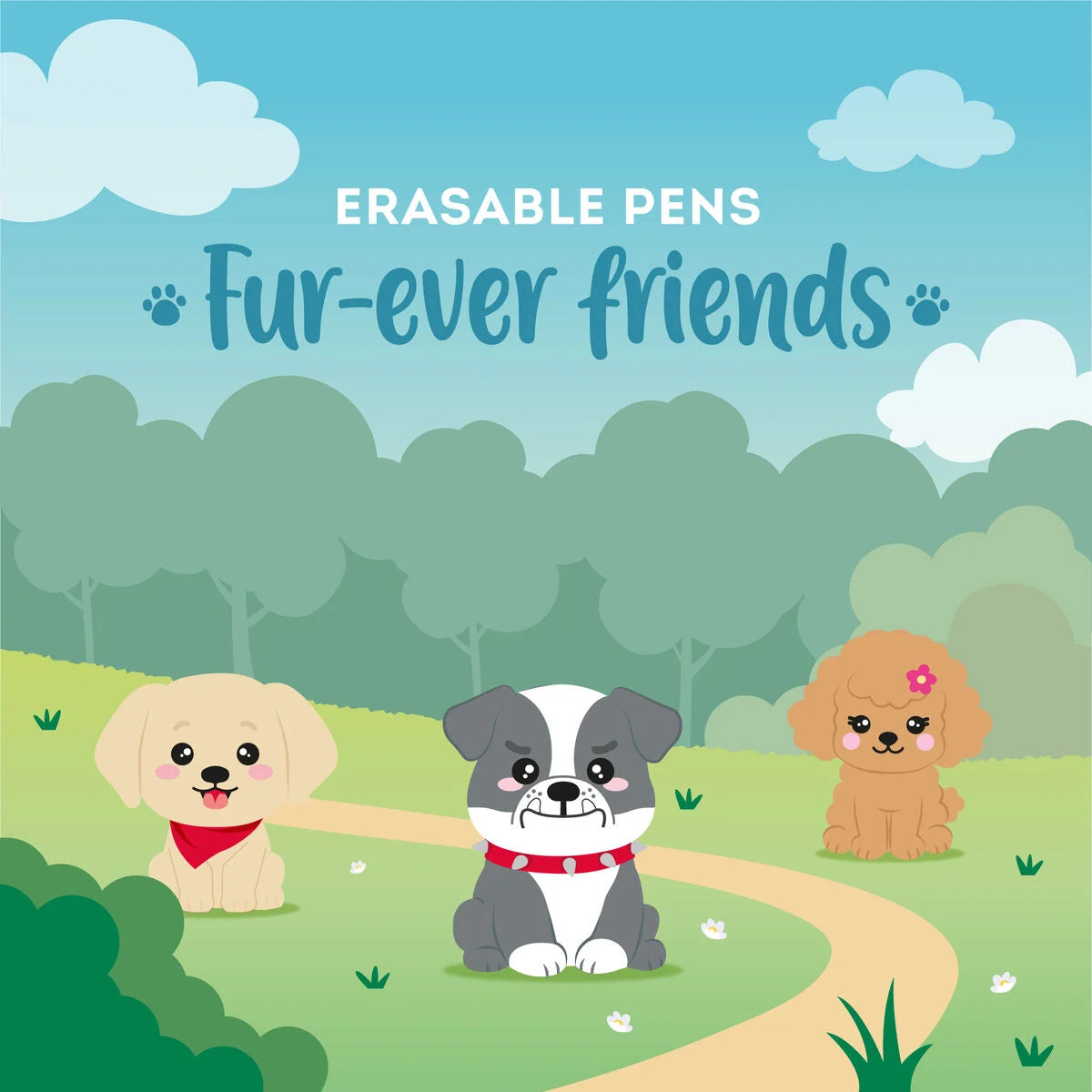conjunto de 3 canetas apagáveis Legami Fur-ever Friends com cães