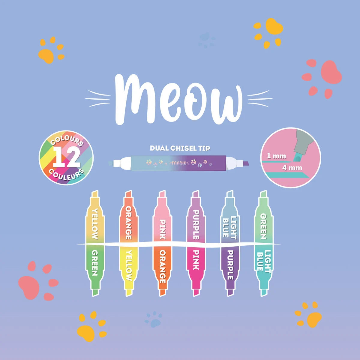 Marcadores Dupla Ponta – Meow (Kitty) – Set de 6 (Legami)