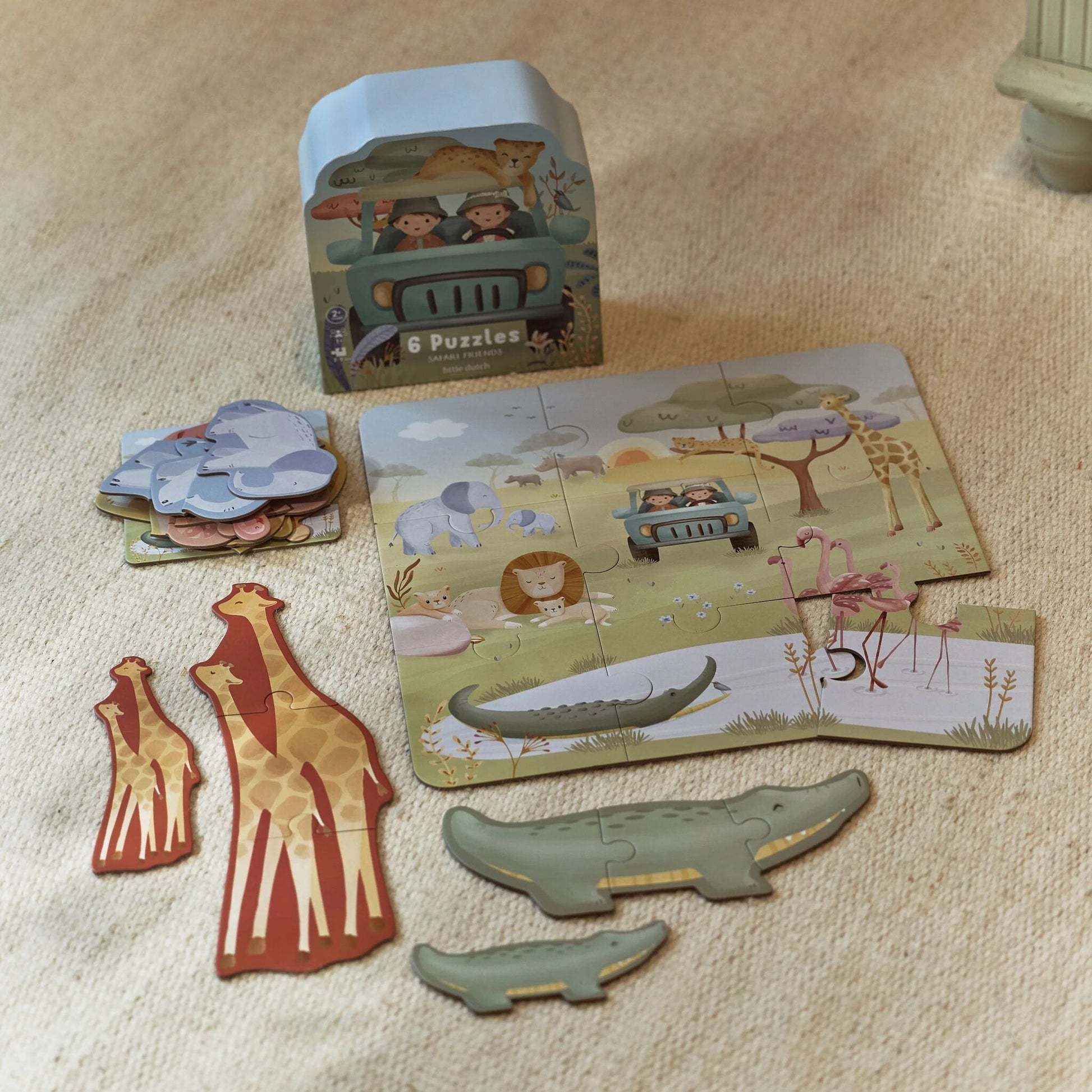 Peças dos puzzles Safari Friends em cartão resistente | little-dutch-6-puzzles-safari-friends-lollakids