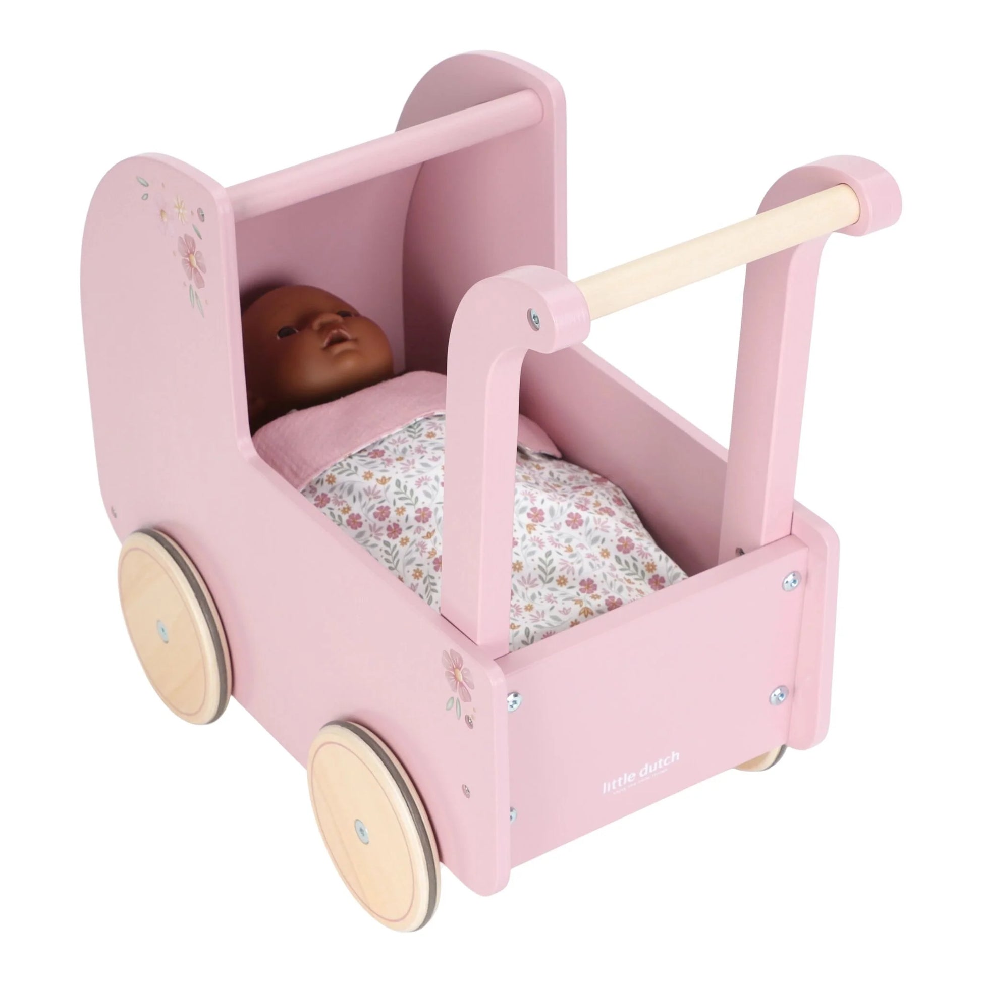 Little Dutch Carrinho de Bonecas em Madeira Rosa Soft Flowers 