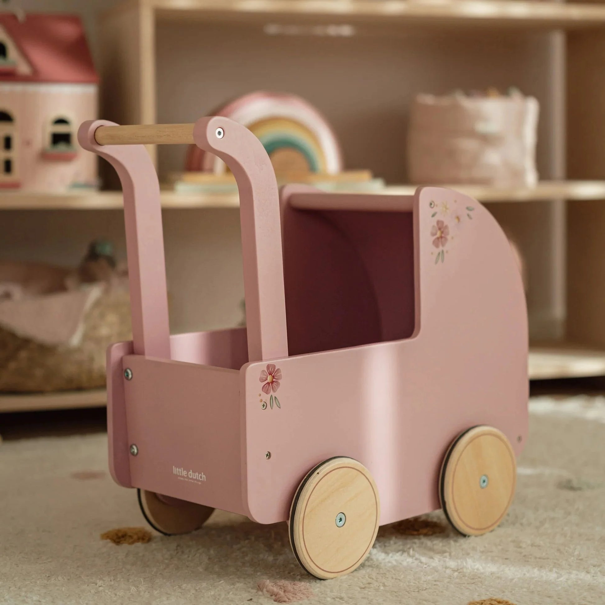 Little Dutch Carrinho de Bonecas em Madeira Rosa Soft Flowers 