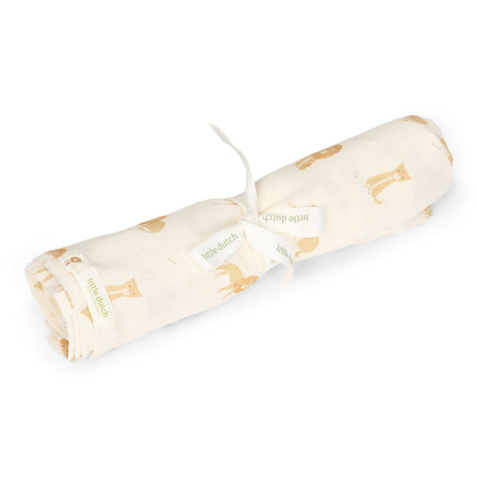 Fralda de musselina 120x120 com padrão Safari Leo | little-dutch-fralda-musselina-safari-leo-lollakids