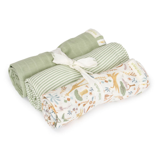 Conjunto de 3 fraldas de musselina verdes Safari Wonders | little-dutch-fraldas-musselina-safari-wonders-lollakids