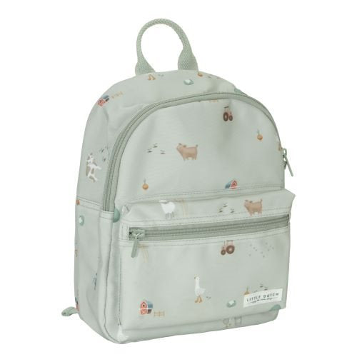 Mochila Little Farm verde da Little Dutch vista de frente | little-dutch-mochila-little-farm-lollakids