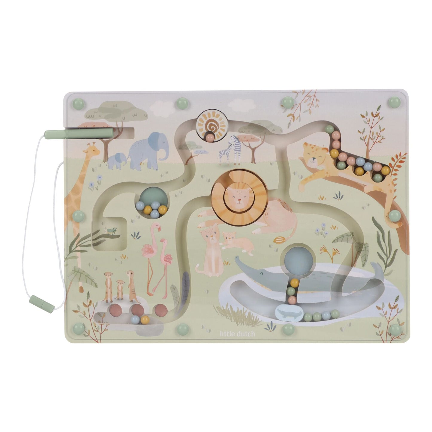 Labirinto magnético Safari Friends verde | little-dutch-labirinto-magnetico-safari-friends-lollakids