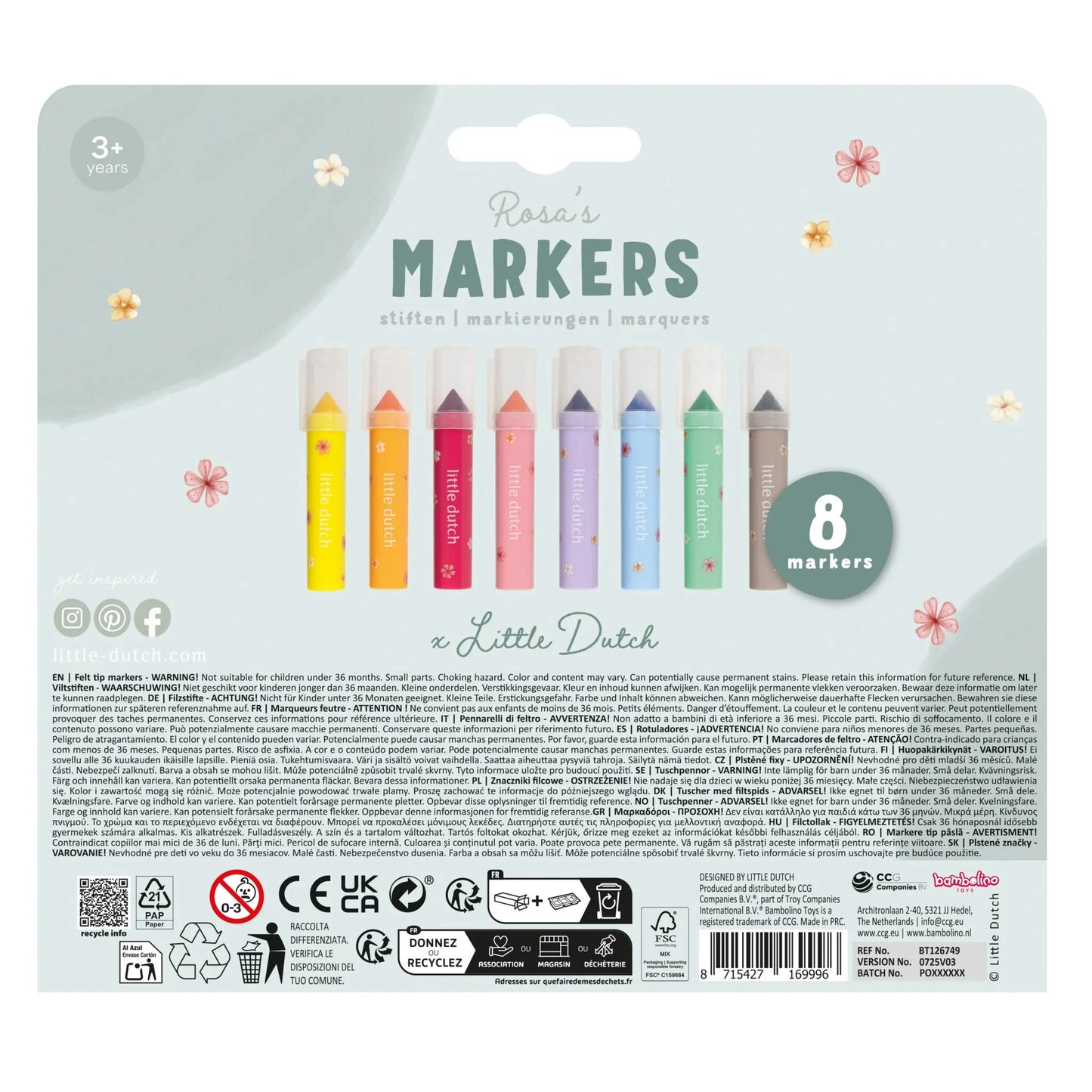 Marcadores Little Dutch Essentials multicolor 8 unidades