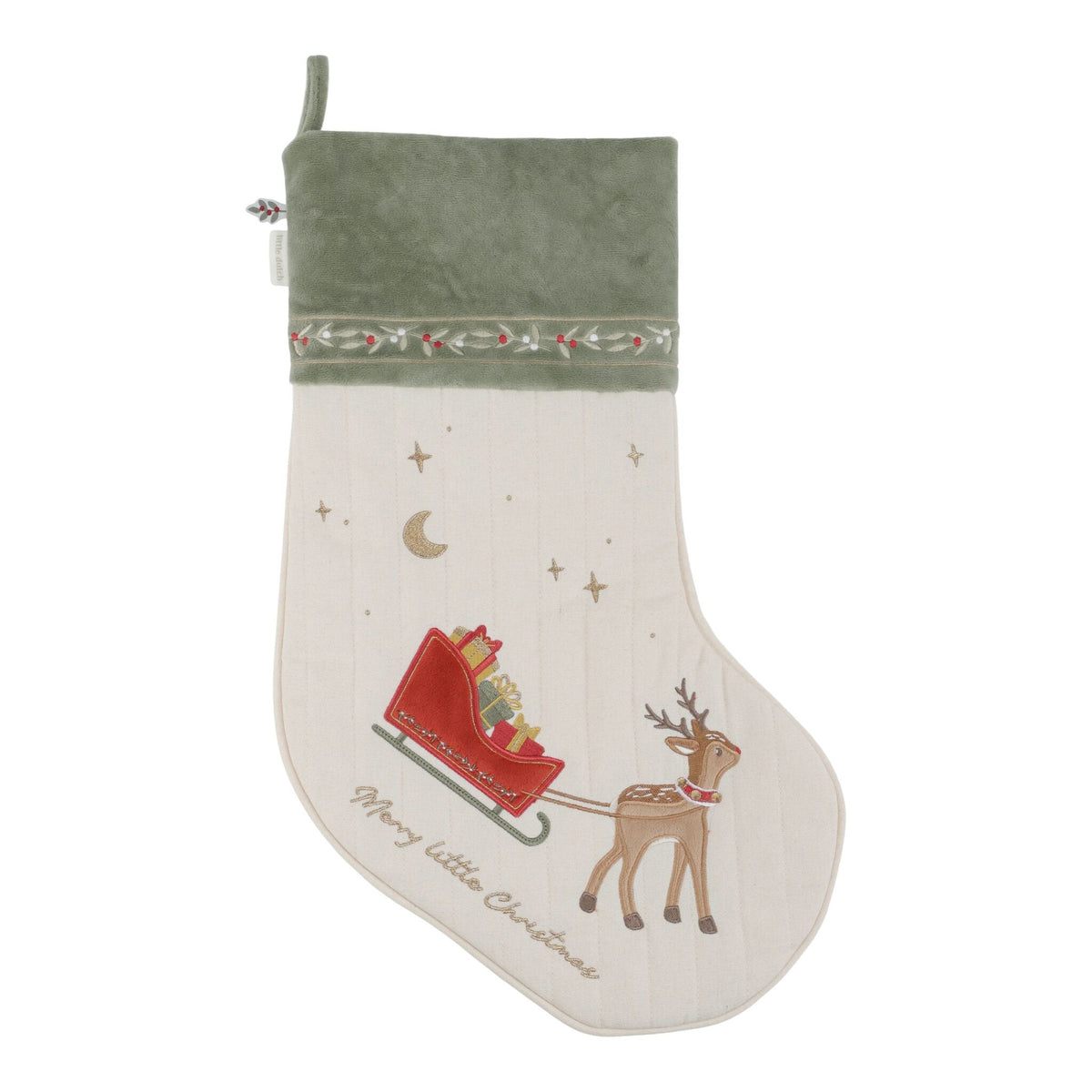 Meia de Natal XL verde acolchoada com bordados | little-dutch-meia-natal-verde-lollakids