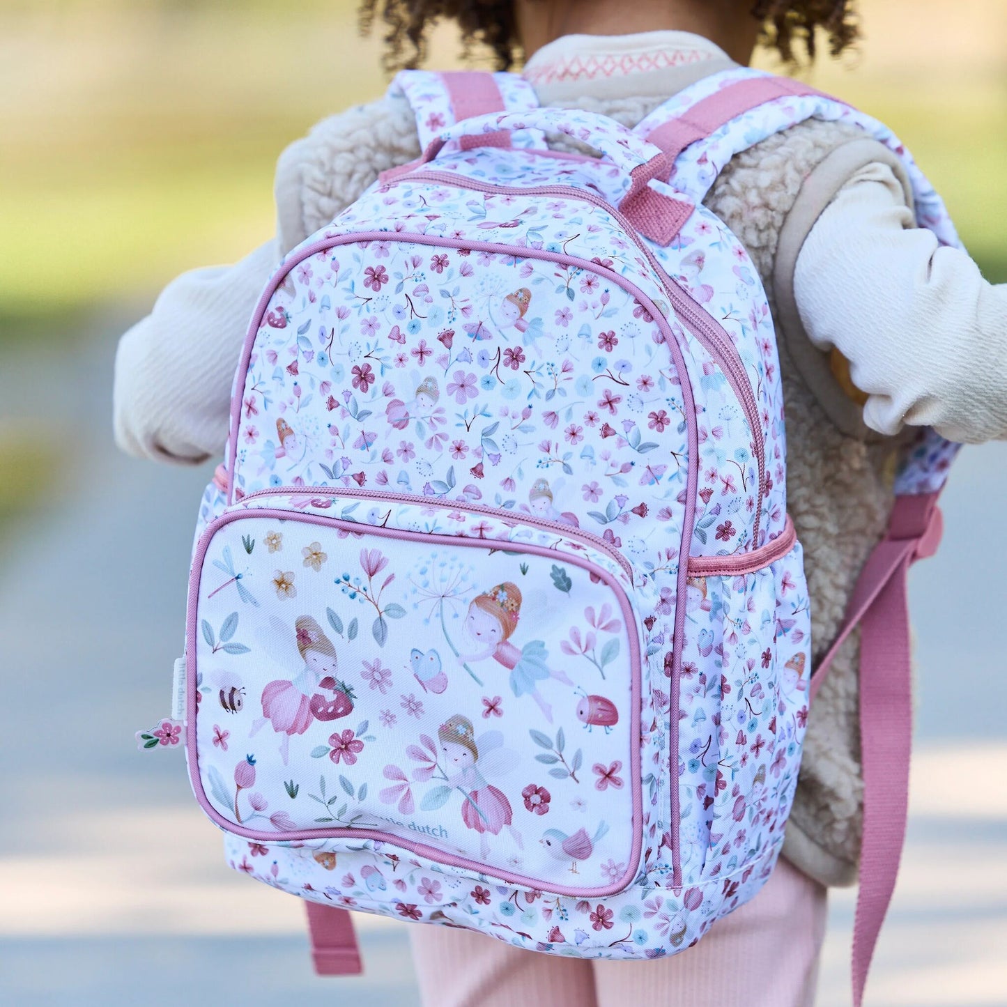 Bolsos laterais elasticos da mochila Fairy Garden rosa | little-dutch-mochila-fairy-garden-rosa-lollakids