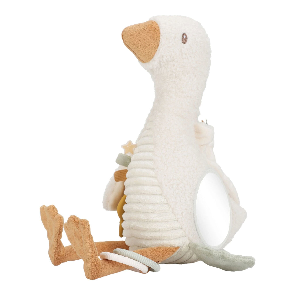 Lado do peluche de atividades ganso Little Dutch com espelho para bebé | little-dutch-peluche-atividades-ganso-espelho-lollakids