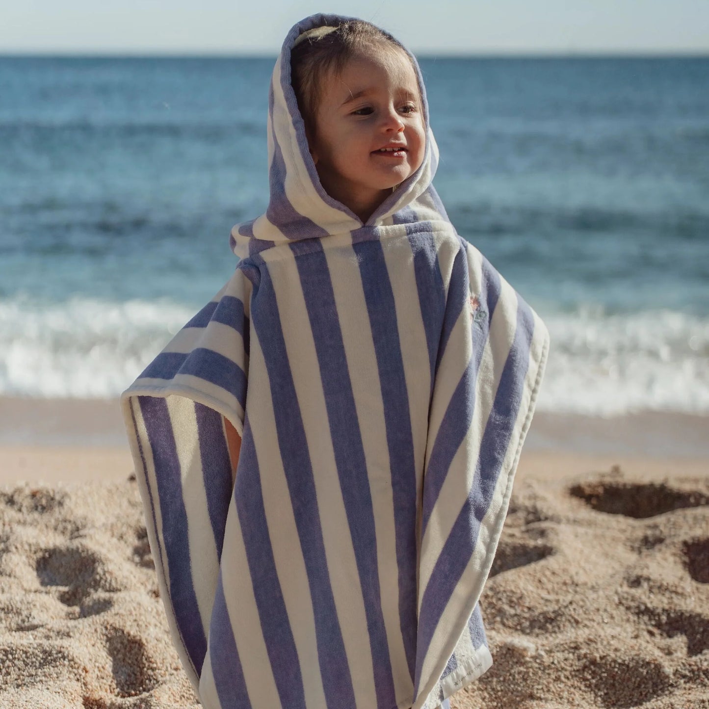 Poncho praia criança Dreamy Purple Stripe algodão orgânico