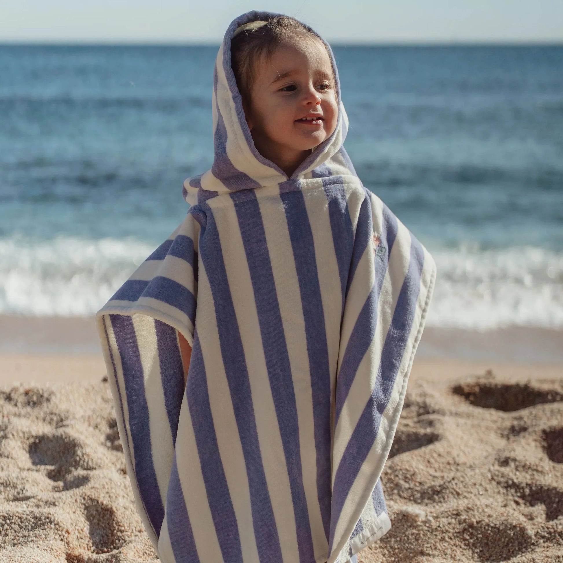 Poncho praia criança Dreamy Purple Stripe algodão orgânico