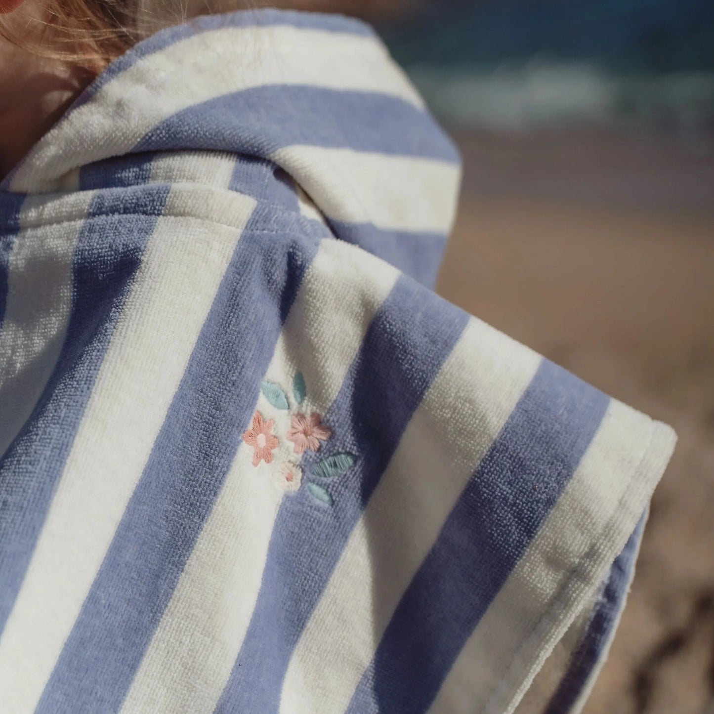 Poncho praia criança Dreamy Purple Stripe algodão orgânico