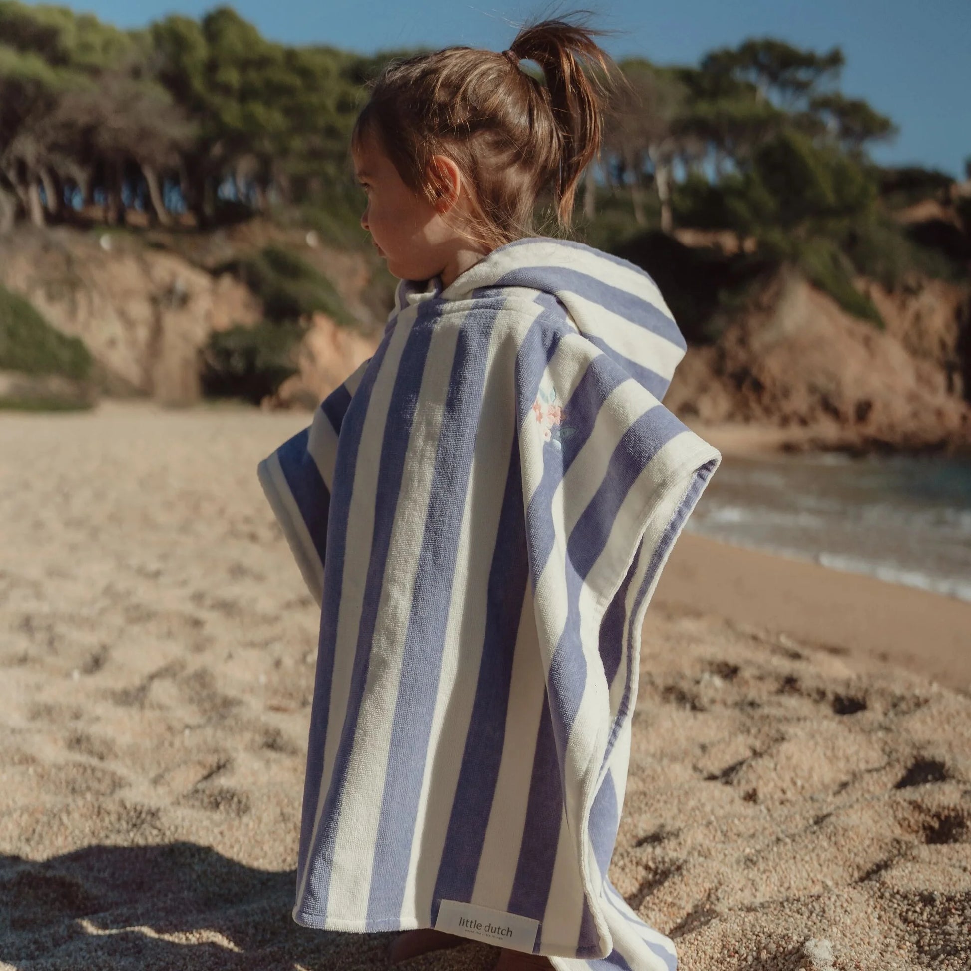 Poncho praia criança Dreamy Purple Stripe algodão orgânico
