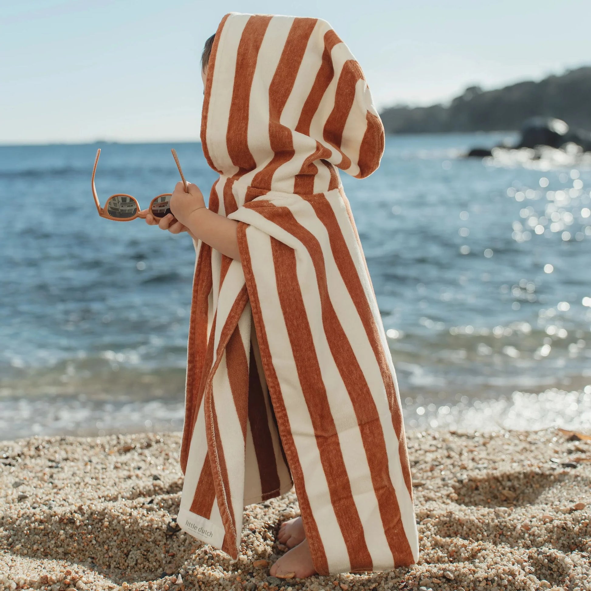Poncho de Praia Infantil Ocean World Brown Stripes Algodão Orgânico