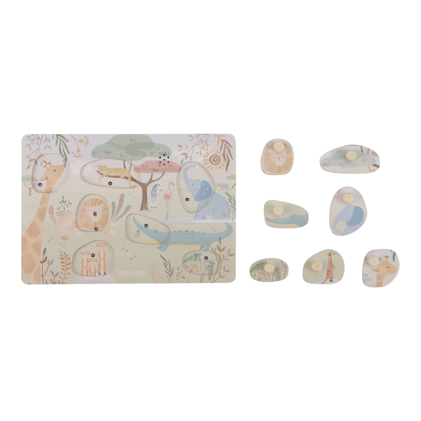 Criança a encaixar as peças do puzzle sonoro Safari Friends | little-dutch-puzzle-sonoro-safari-friends-lollakids