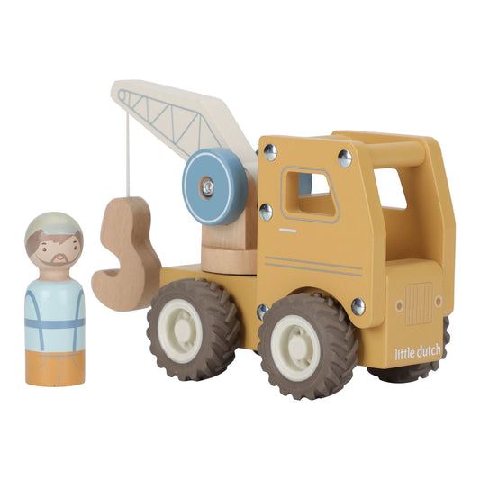 Reboque de madeira amarelo com boneco operário | little-dutch-reboque-madeira-amarelo-lollakids