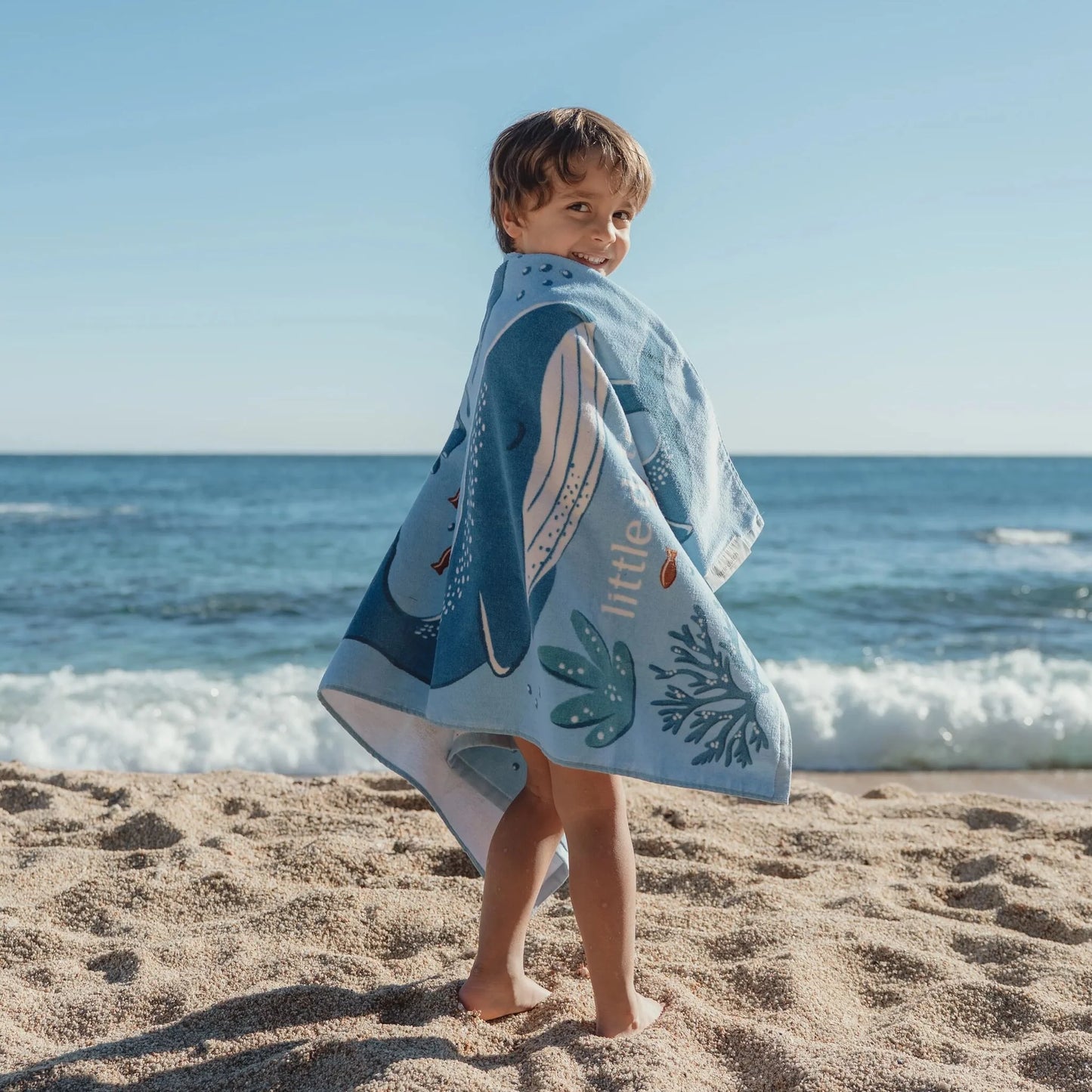 Toalha de Praia Infantil Ocean World Blue 60x120 Algodão Orgânico