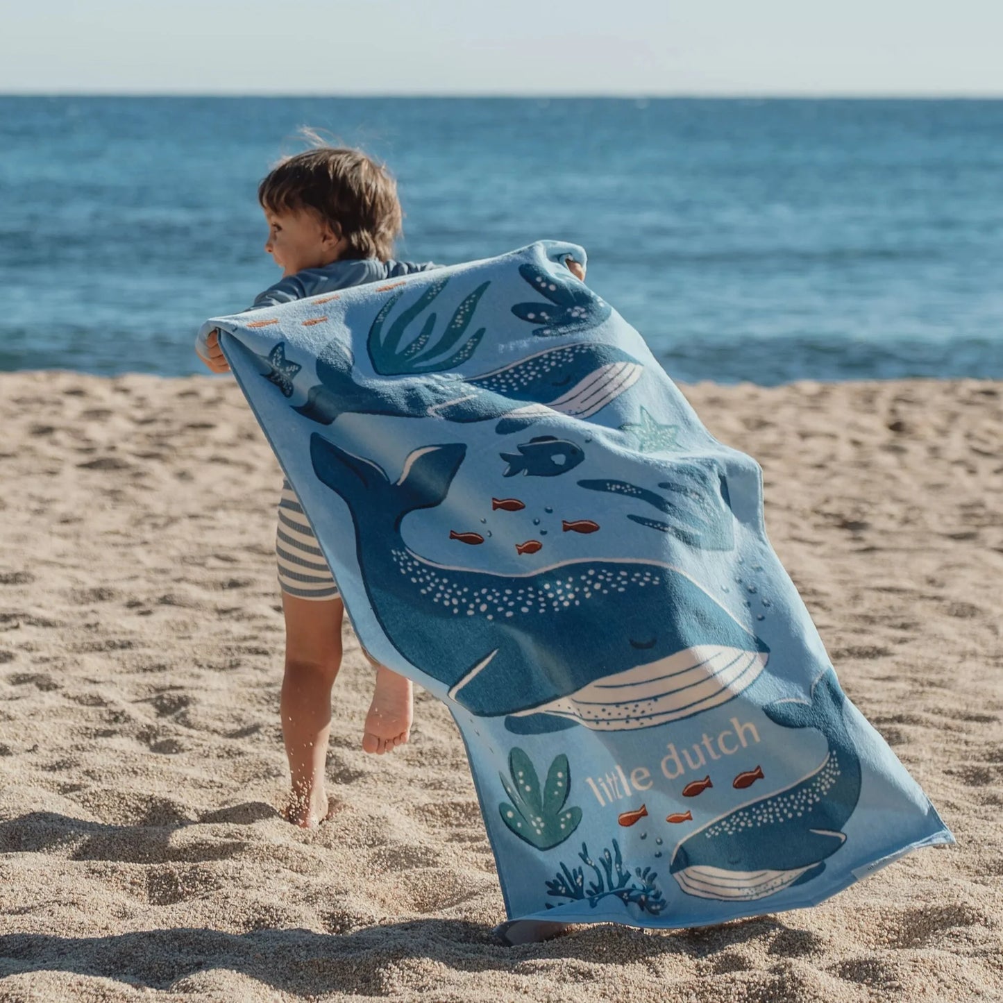 Toalha de Praia Infantil Ocean World Blue 60x120 Algodão Orgânico