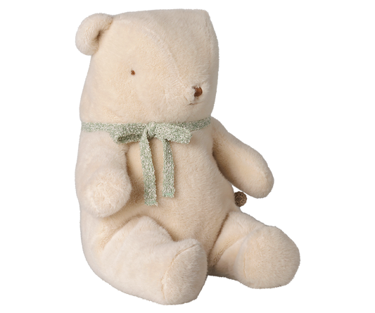 Urso de peluche médio Maileg branco creme com laço | maileg-urso-peluche-branco-lollakids
