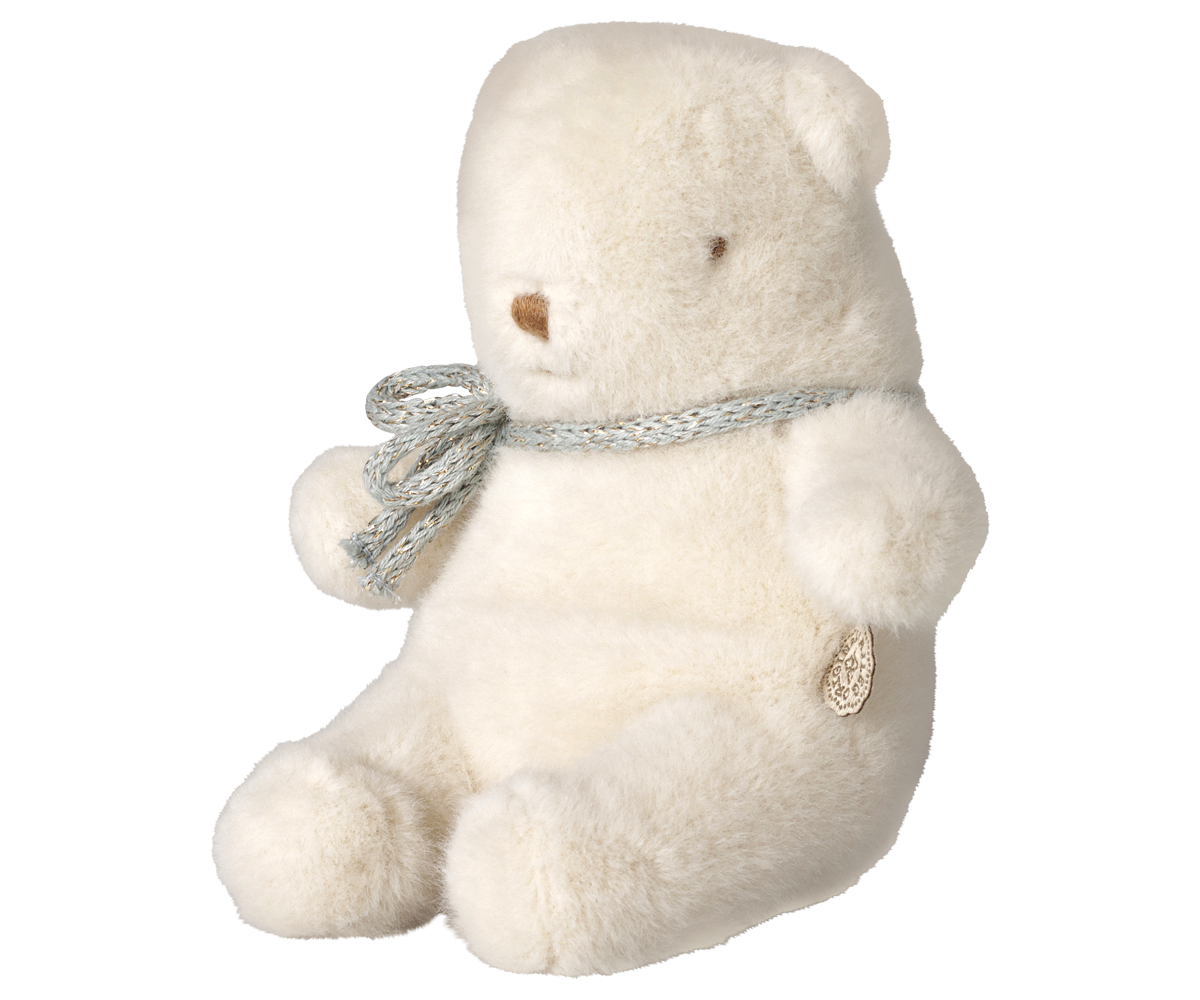 Urso de peluche mini Maileg branco creme visto de lado | maileg-urso-peluche-branco-lollakids
