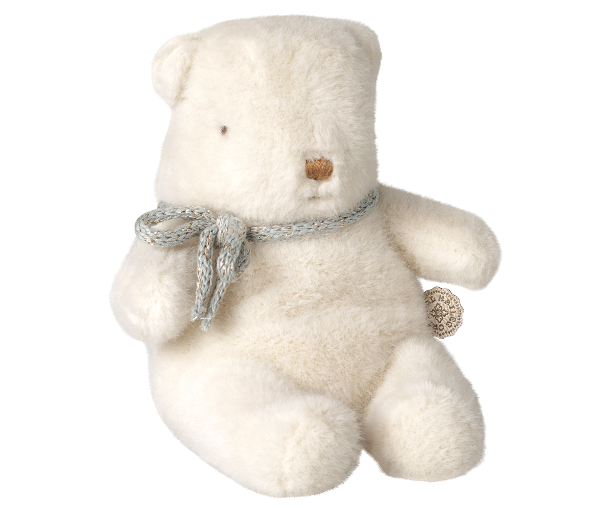 Urso de peluche mini Maileg branco creme com laço | maileg-urso-peluche-branco-lollakids