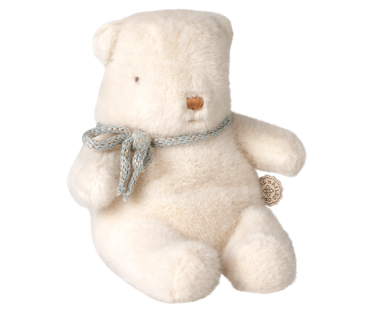 Urso de peluche mini Maileg branco creme com laço | maileg-urso-peluche-branco-lollakids