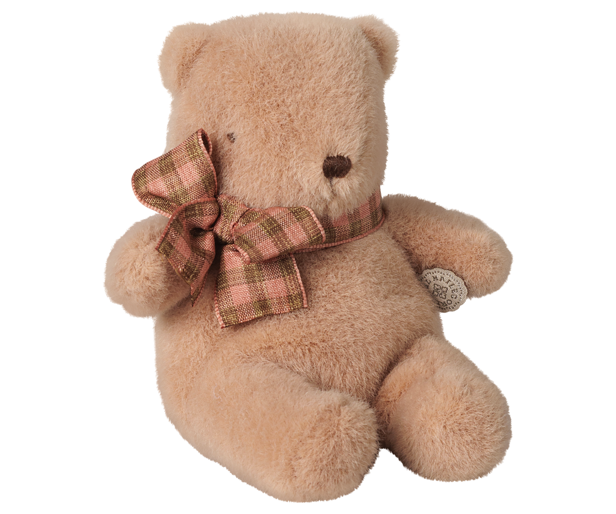 Urso de peluche mini Maileg rosa vintage com laço | maileg-urso-peluche-rosa-lollakids