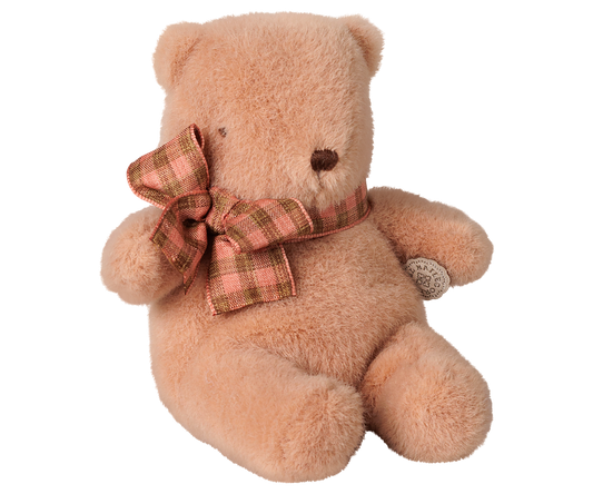 Urso de peluche mini Maileg rosa vintage com laço | maileg-urso-peluche-rosa-lollakids