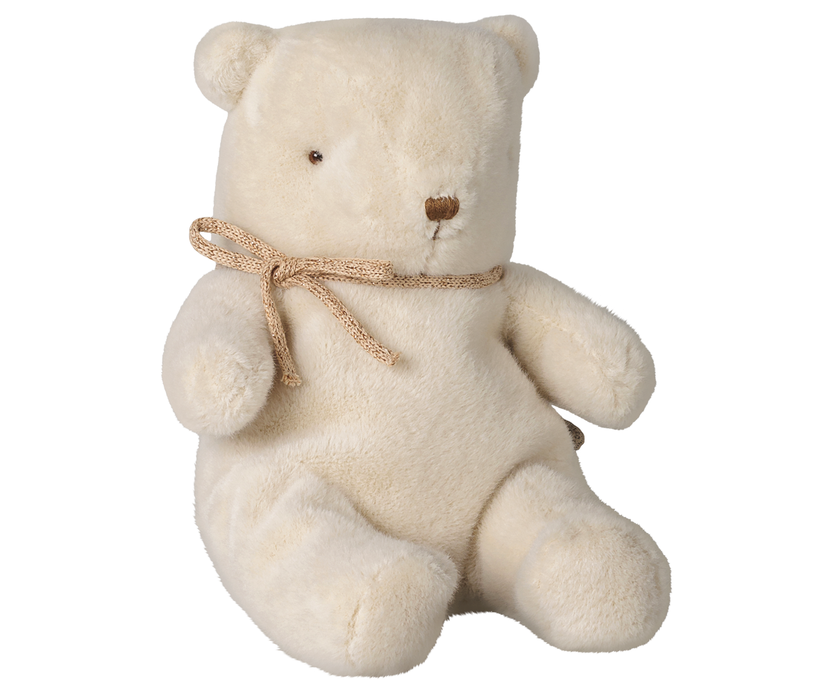 Urso de peluche pequeno Maileg branco creme com laço | maileg-urso-peluche-branco-lollakids