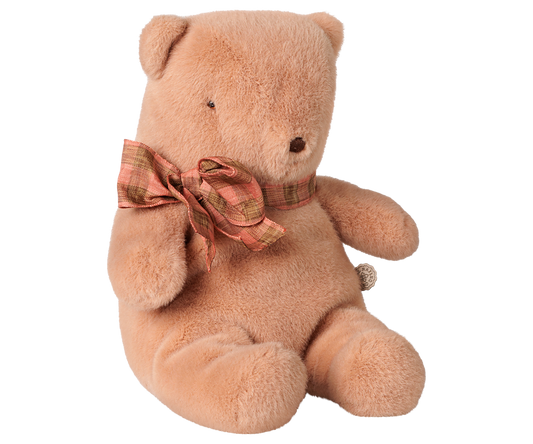 Urso de peluche pequeno Maileg rosa vintage com laço | maileg-urso-peluche-rosa-lollakids