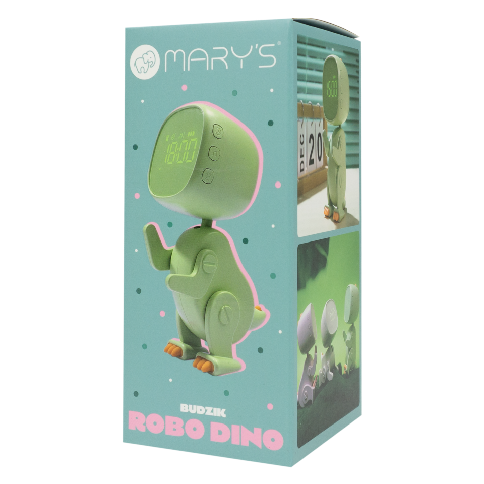 Despertador Digital Infantil Robo Dino Verde Recarregável