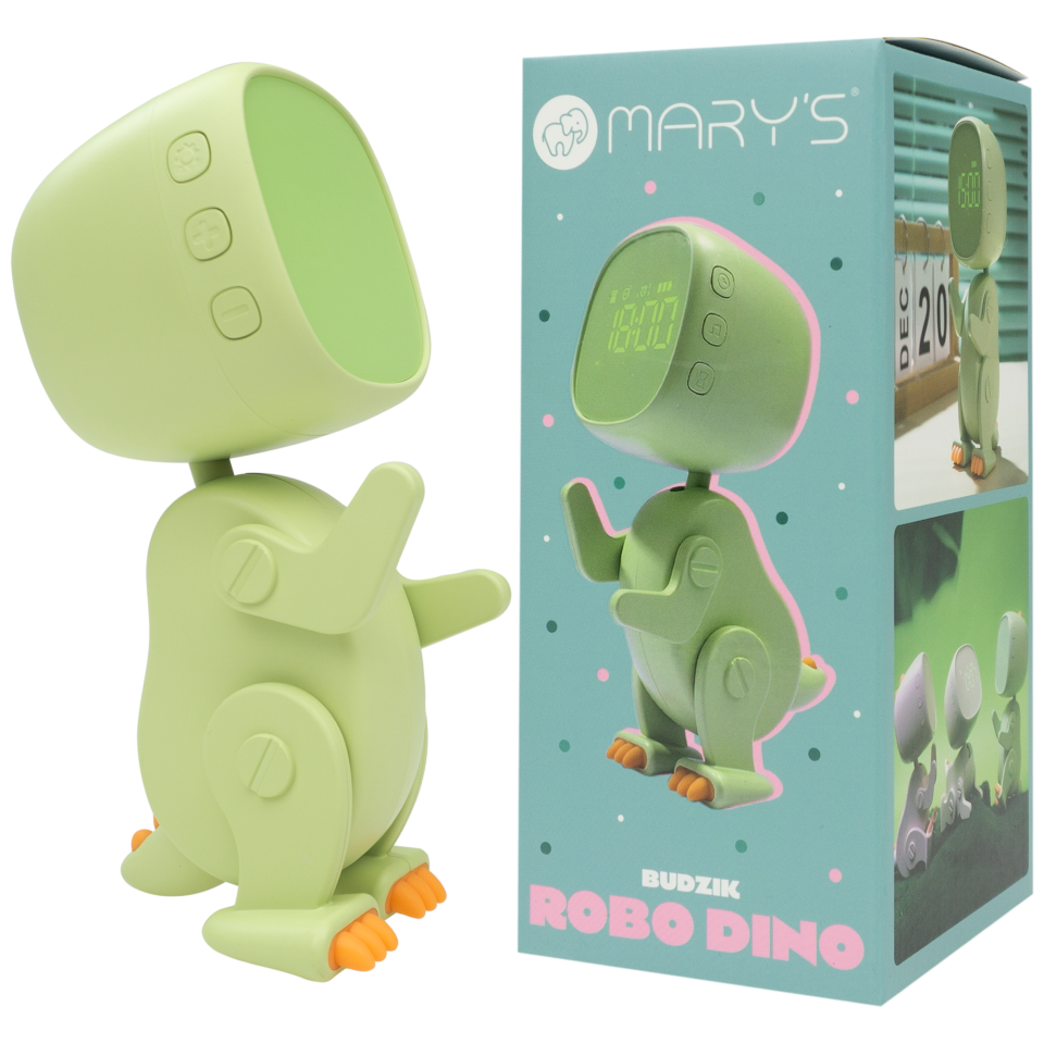 Despertador Digital Infantil Robo Dino Verde Recarregável