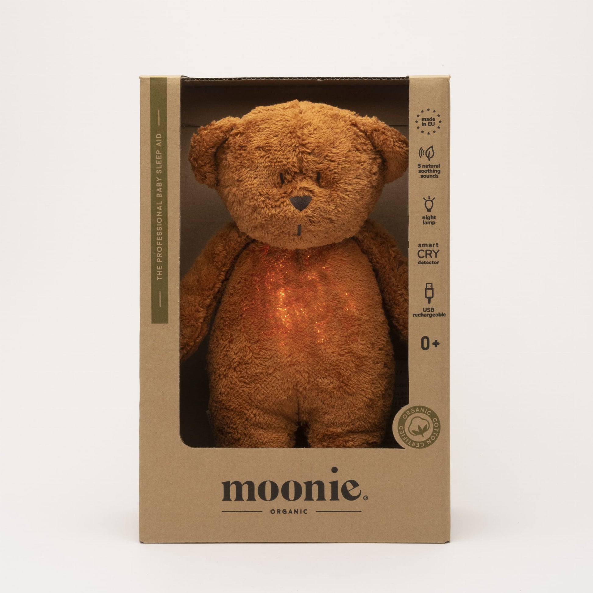 Ursinho MOONIE Organic com luz noturna e som calmante